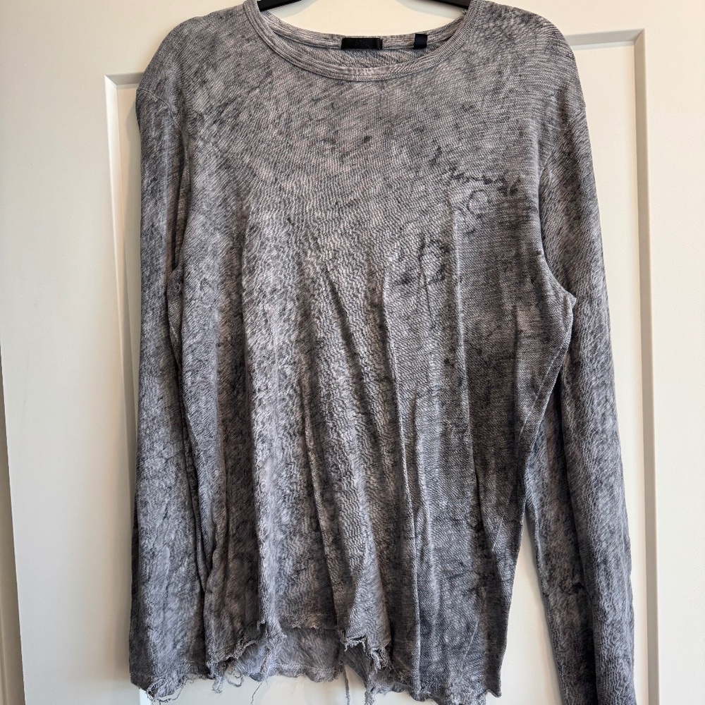 ATM Unfinished Hem Slub Distressed Long Sleeve Tee
